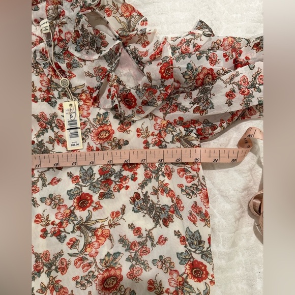 MAX STUDIO Floral Cold-Shoulder Top ruffled high neck  puff sleeves - Picture 5 of 9